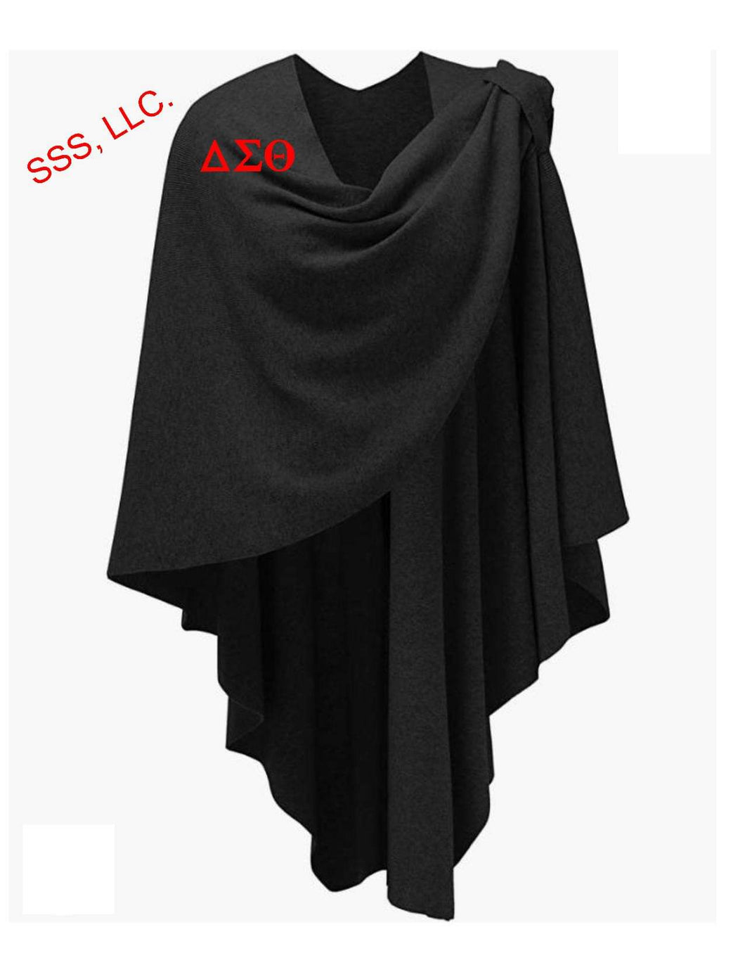 Black Cross Front Poncho Sweater Wrap Topper Knitted Elegant Shawl Cape with DST letters