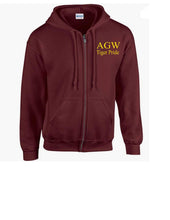 Load image into Gallery viewer, Maroon Zippered Hoodie with AGWTP embroidery in yellow gold thread
