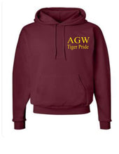Load image into Gallery viewer, Maroon Hoodie with AGWTP embroidery in yellow gold thread
