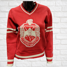 Load image into Gallery viewer, Chenille V neck Varsity Sweater in Red
